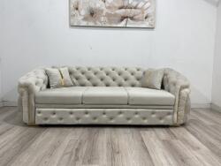 MobAmbient Canapea extensibilă 3 locuri din catifea și inserții aurii, crem - model DIVA Canapea
