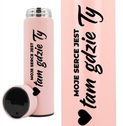  Thermo Bögre Led Kijelzővel Gravírozás Rózsaszín Szívem Ott, Ahol Te (MOJE SERCE TAM GDZIE TY)