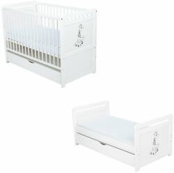 BabyNeeds Patut bebe transformabil Babyneeds Nadia II Girafa, 120x60 cm, alb, sertar, saltea reglabila, 3 bete detasabile (BONAD2G02AL)