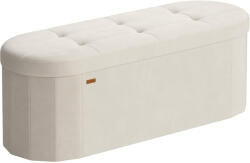 SONGMICS Taburet pliabil oval cu spatiu de depozitare 110 L, finisaj catifea, 2 separatoare interioare, 110x38x38 cm, cappuccino bej (EZ-LSF297LH01)