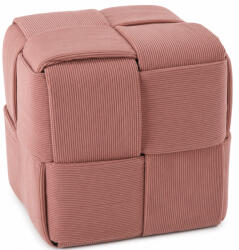  Taburet cub, tapitat cu material reiat, design impletit, 39x39x39 cm, roz (PHO-6052)