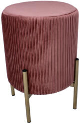Sersimo Taburet rotund roz din catifea, cu picioare metalice aurii, 28x42 cm (PHO-4224)