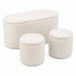 Sersimo Set 3 tabureti cu spatiu de depozitare, design striat modern, alb (PHO-5970)