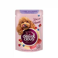 Delickcious DELICKCIOUS, Bucati de carne de miel si fructe de padure in sos cremos, pentru caini, 80g - club4labute