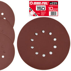 MAR-POL Disc de șlefuit cu arici pentru 225 mm P150, set de 10 bucăți 61226 (M08012)