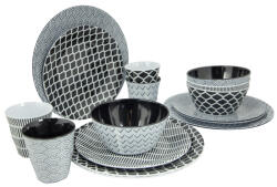 Bo-Camp Mix & Match 16 100% Melamine edénykészlet fekete/fehér
