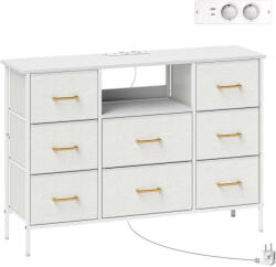 HOMCOM Komód 8 szövetfiókkal, elosztóval, acélvázzal, krémfehér (831-979V90CW)