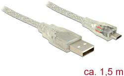 Delock USB 2.0 кабел с USB 2.0 Type A конектор с USB 2.0 Micro-B конектор, 1, 5 м, прозрачен