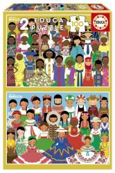 Educa Puzzle pentru copii Educa de 2 x 100 piese - Fete din America și Africa (EDU20479) Puzzle