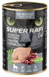 SUPER RAFI Cat perccsel és kacsaszívvel 400g nedves táplálék ivartalanított macskák számára