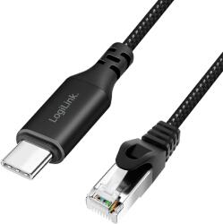 LogiLink USB 3.2 Type-C cablu Ethernet, C/M RJ45/M, 1 Gbps, activ, negru/gri, 10 m