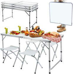 Jumi set de camping pliabil cu 4 scaune 120cm - alb (OM-258891)