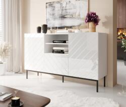  ABETO chest of drawers on black steel frame 150x42x90 white/gloss white Comoda