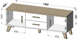  Cama RTV stand LOTTA 140cm white + sonoma oak