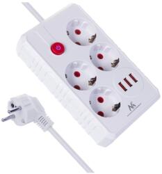 Maclean power strip, 4-socket extension cable + 3xUSB, 110-240V AC 50/60Hz, 2.1A max 2500W, 3m, white, MCE393 W