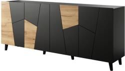  ETNA chest of drawers 200x42x82 black matt + oak craft Comoda