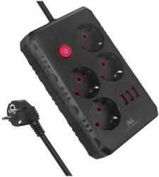 Maclean power strip, 4-socket extension cable + 3xUSB, 110-240V AC 50/60Hz, 2.1A max 2500W, 3m, black, MCE393 B