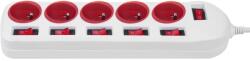 Maclean power strip, 5 socket extension cable, with switches, 250VAC/10A, 1.5m, MCE204 R/W