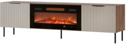  ALMERA TV cabinet 180.5x42x52.5 walnut/cashmere + black fireplace