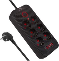 Maclean power strip, 6 socket extension + 4xUSB, 110-240V AC 50/60Hz, 2.1A max 2500W, 1.5 m, black, MCE389 B