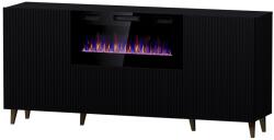  PAFOS chest of drawers with electric fireplace 180x42x82 cm matte black Comoda
