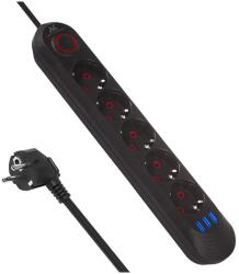Maclean power strip, 5 socket extension cable + 3xUSB, 110-240V AC 50/60Hz, 2.1A max 2500W, 1.5m, black, MCE395 B
