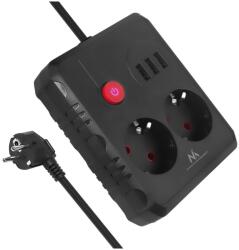 Maclean power strip, extender 2 sockets + 3xUSB, 110-240V AC 50/60Hz, 2.1A max 2500W, 1.5m, black, MCE387 B