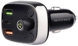 Carmotion Szivargyújtós FM transzmitter Bluetooth kihangosítóval, USB-C PD & QC4.0+ gyorstöltéssel, voltmérővel 12/24V - WAYME