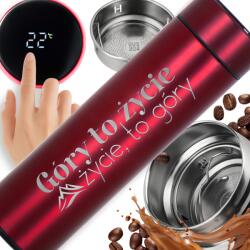 Style Couture Thermo Bögre Led Kijelzővel, Gravírozással Piros Ajándék A Hegyekbe