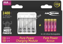 ANSMANN Pure Power töltő készlet 4db/csomag AAA (Micro) akku 1, 5V 1400mAh USB-C Li-Ion