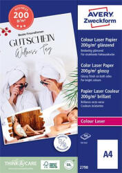  Fotópapír, lézer, A4, 200 g, fényes, kétoldalas, AVERY ZWECKFORM (CAY2798)