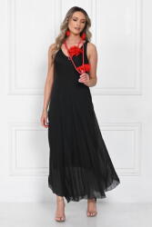 SHOPIKA Colier lung, rosu mat cu doua flori din organza Talie unica