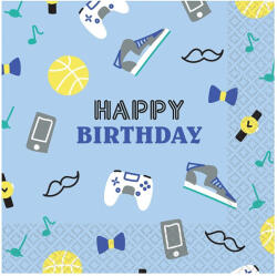 Amscan Happy Birthday Blue szalvéta 16 db-os 33x33 cm DPA9920085 (DPA9920085)