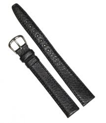 Alfa Curea de Ceas Piele Neagră Bizonată - 14/12 mm - Lungime XL - Cusătură Neagră - Cataramă Argintie (A01U1840840824MO)