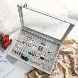 WatchBox Cutie de prezentare pentru pandantive și cercei - Capac geam (plexiglas) - Interior catifea gri - 56 compartimente (TP05G)