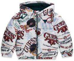 GUESS Бяло яке за мини момче с многоцветни надписи, мечета и лого Guess
