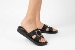Pantaloni Chic Papuci Damă Negri Comozi din Piele Ecologică, Talpă Cauciuc