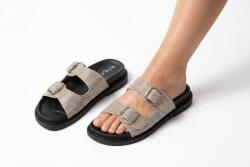 Pantaloni Chic Papuci Dama Bej cu Strasuri și Talpă Comodă de Cauciuc
