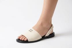 Pantaloni Chic Sandale Bej cu Baretă Elastică, Piele Ecologică - Confort Modern