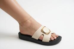 Pantaloni Chic Papuci Bej Damă Comodă Piele Ecologică Talpă Cauciuc