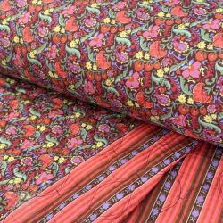  Pamutvászon VOILE STEPPED Paisley flowers brown digital print