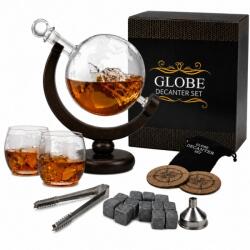  Set Decantor Whisky Epique Glob Pamantesc, 850 ml, 2 Pahare, 12 Cuburi Racire din Roca, Suport din Lemn, Accesorii Incluse, Cutie Cadou Inclusa