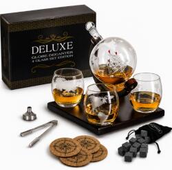 MindBlower Set decantor whisky Glob Pamantesc Epique 850 ml cu 4 pahare, 12 cuburi din roca pentru racire, baza din lemn, palnie si cutie cadou (3826)