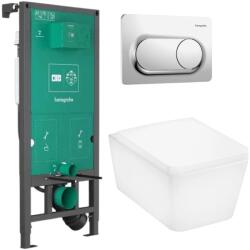 Hansgrohe Set complet vas WC suspendat Hansgrohe EluPura Q, cu spălare AquaFall Flush, cu rezervor si clapeta (60194450+60150450+01022180+66002000)