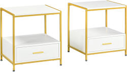 HOMCOM Set de 2 Masute Noptiere Moderne, Noptiere cu Sertar si Raft, Organizatoare de Depozitare, Alb si Auriu 50x40x55cm HOMCOM | Aosom Romania (831-703V80WT)