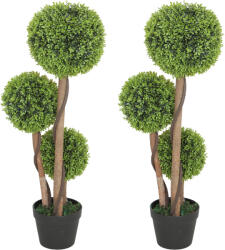 HOMCOM Set 2 Plante de Buxus Artificiale cu 3 Sfere, cu Ghiveci și Bază Întărită, Înălțime 90 cm, pentru Interior și Exterior | Aosom Romania (830-705V02YG)