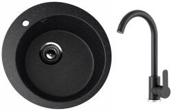 Ulgran U-405-308 Gránit Mosogatótálca és Gamma DECO Mosogató Csaptelep Szett - Szemcsés Fekete (U-405-308-BD-BP) - muszakishop