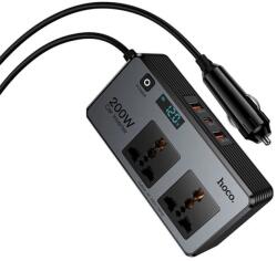hoco. Smart dupla autós inverteres töltő 2 szivargyújtó csatlakozóval, max. 200W, PD66W/1C2A Z66, fekete