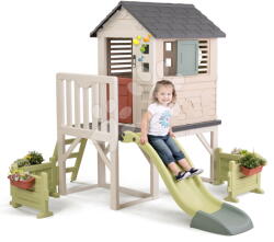 Smoby Căsuță pe piloni cu tobogan de 1, 5 m și grădină mare House On Stilts Life Smoby cu sonerie electronică de la 24 luni (SM810212-BB) Casuta pentru copii