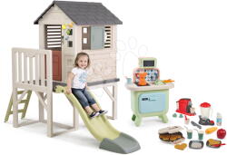 Smoby Căsuță pe piloni cu sonerie și tobogan de 1, 5 m House On Stilts Life Smoby și bucătărie cu aparat de vafe, aparat de cafea și mixer de la 24 luni (SM810212-CC) Casuta pentru copii